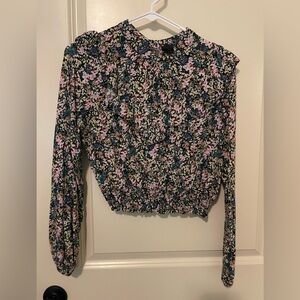 Floral Long Sleeve Top with Ruffle